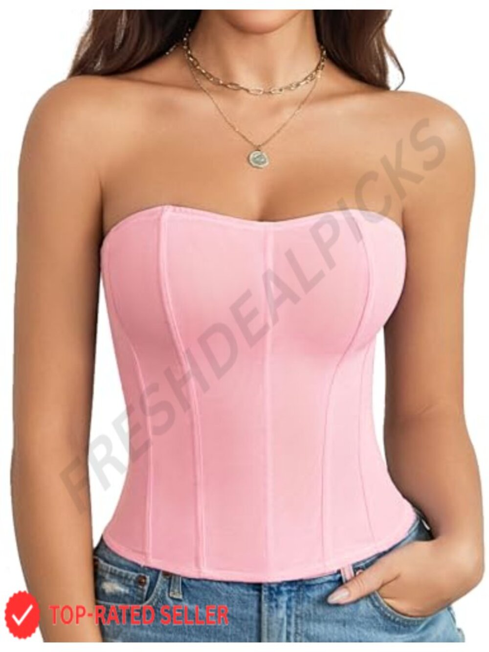 Avidlove Mesh Corset Top Strapless Bustier Boned Tie Back